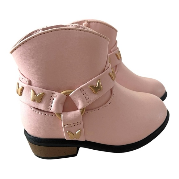 037 Cat & Jack Pink Kids Boots with Gold Butterfly Accents - Picture 3 of 8